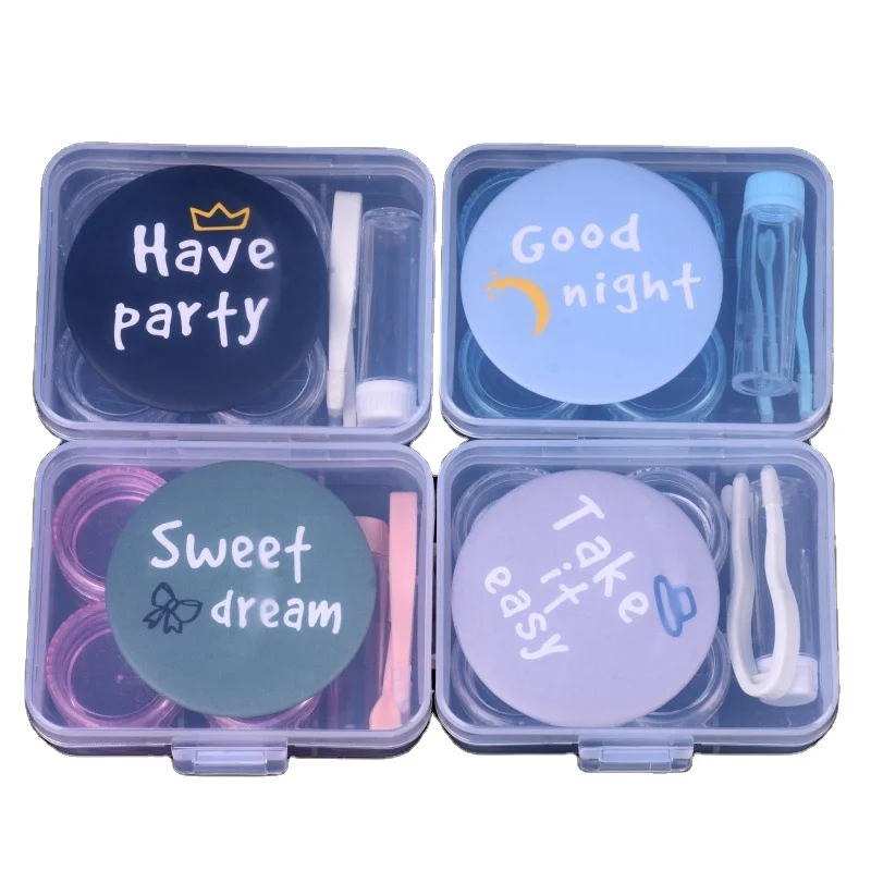 Customizable Cartoon Letter Contact Lenses Case Boxes 2 Pairs Travel kit Portable Contact Lens Cases with Mirror