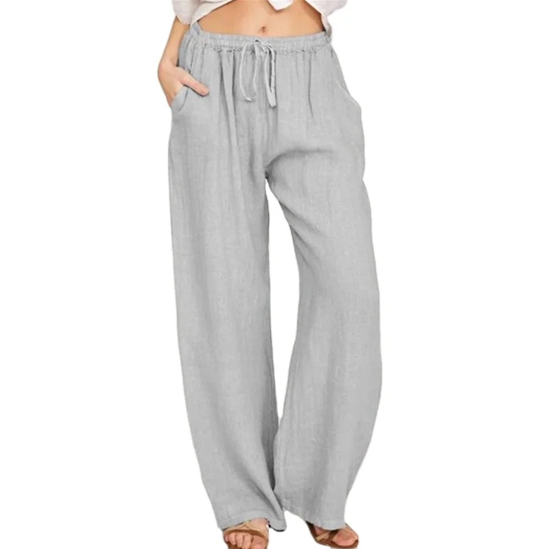 
2021 Casual Street Style Wide Leg Pants Plus Size Cotton and Linen Loose Women Trousers 