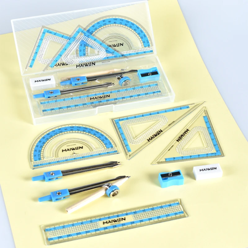 Качественный школьный математический набор Ningbo, детский стационарный ящик с компасом, металлический ящик, геометрические инструменты