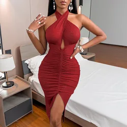 New Summer Halter Backless Bodycon Night Dresses For Woman Dresses Women Lady Elegant Evening Dress 2022