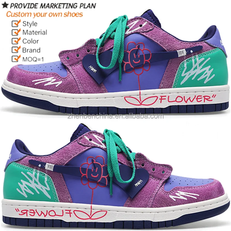 Designer Custom Logo Low Cut Manufacturer Printed Original Retro Shoes Women Men Casual Sneakers Graffiti Walking Style Shoes
