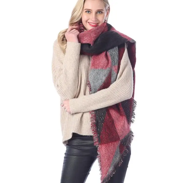 autumn warm luxury styles designer scarfs Women Shawl Knitted Poncho winter check scarf