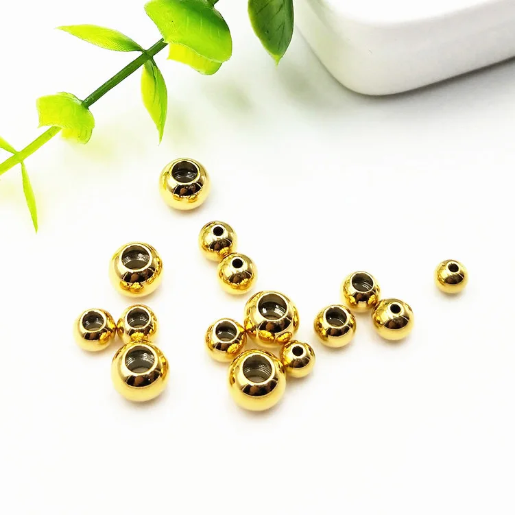 wholesale jewelry accessories findings stainless steel PVD 18K gold plating septum round solid beads DIY jewelry making,2-10 mm