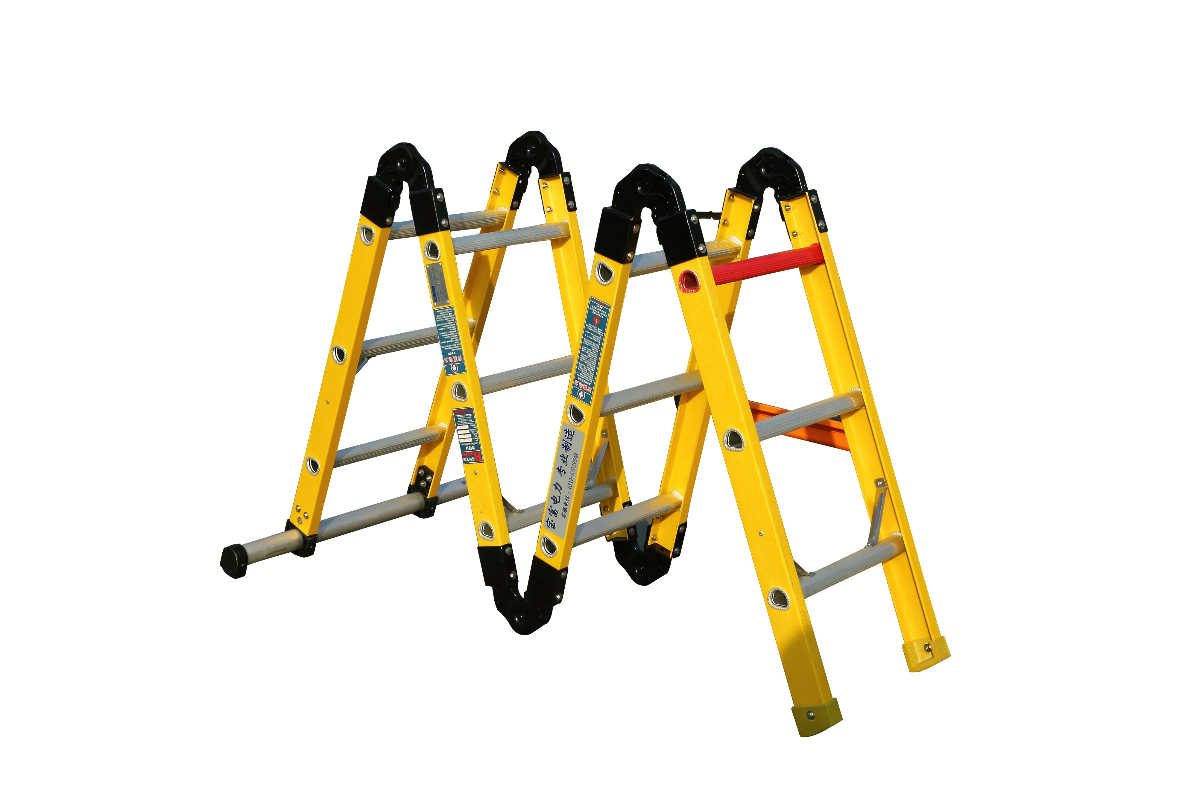 
factory direct Yellow 35kv Fiberglass Multi-Purpose Folding ladder 4*3 step 