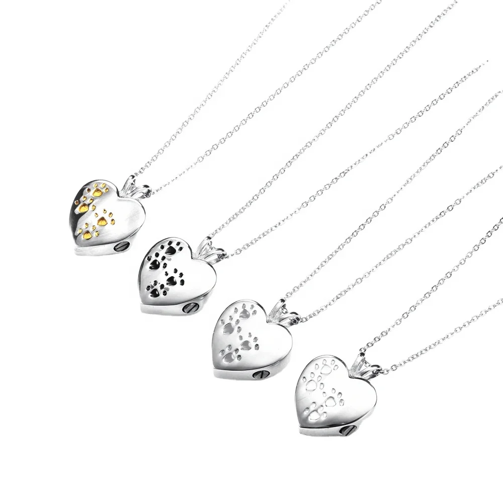 
New love dog paw print urn pendant can open perfume container personality men and women titanium steel necklace 