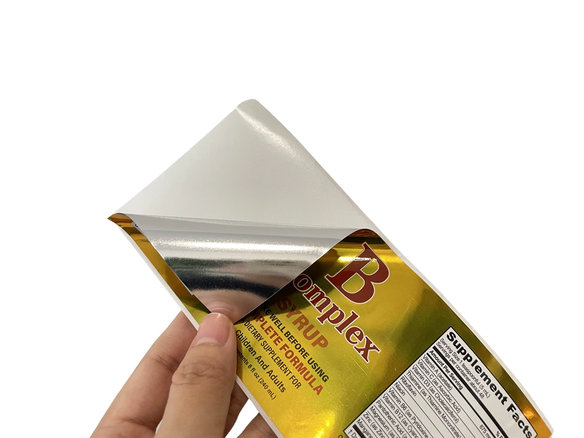 Customized printing dietary supplement facts #50 Silver BOPP waterproof vinyl packaging label stickers