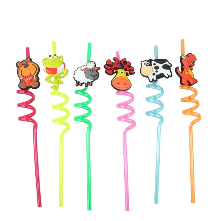 Lovely rubber drinking straw with pvc cartoon design