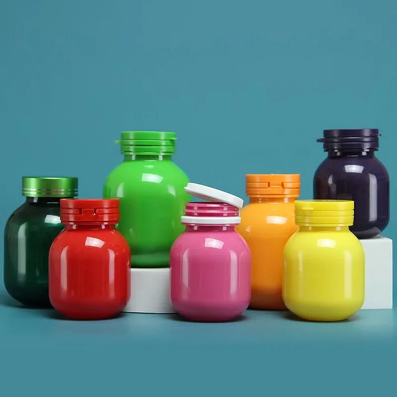 Hot Sale Colorful 100ml Pet Round Recycled Empty Plastic Liquid Solid Powder Medicine Health Care Vitamins Pill Capsules Bottle