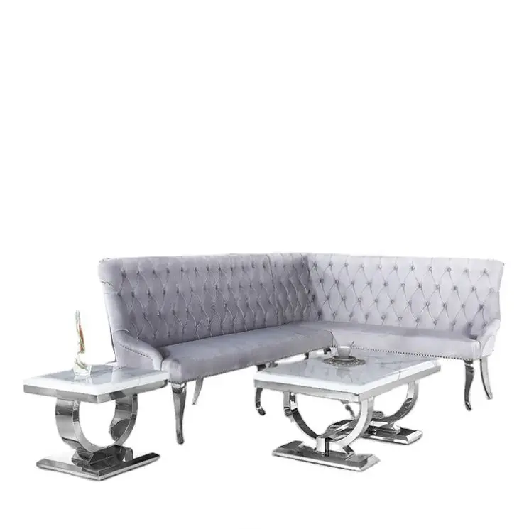 Marble Silver Side Table Stainless Steel base Square End Table for Living Room