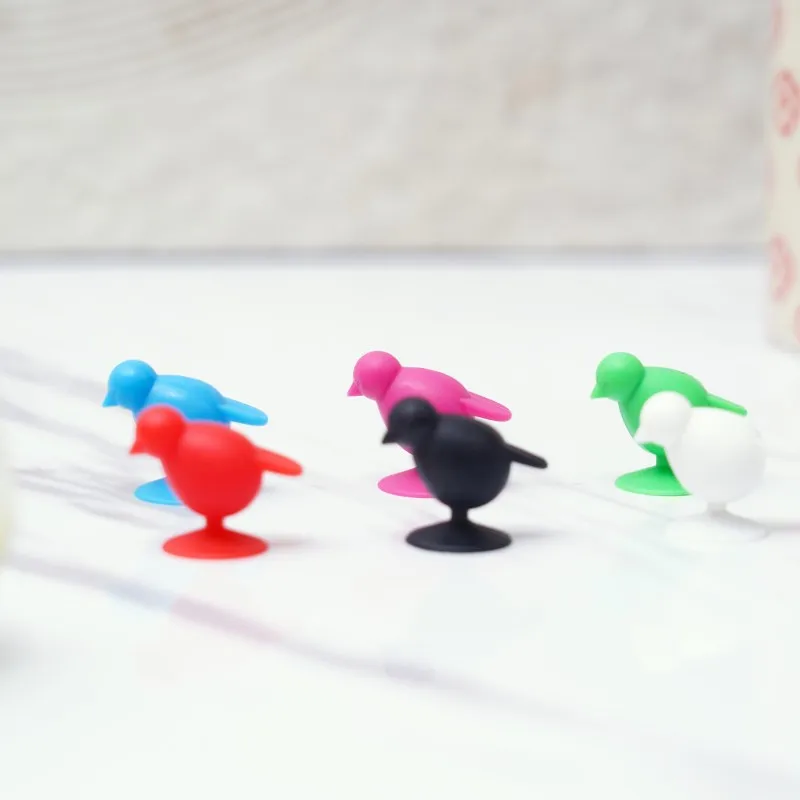 Creative Red Wine Cup with Silicone Bird Logo and Color Label 6PC PVC Box Modern Bar Accessories Sustainable Wine Glass Marker