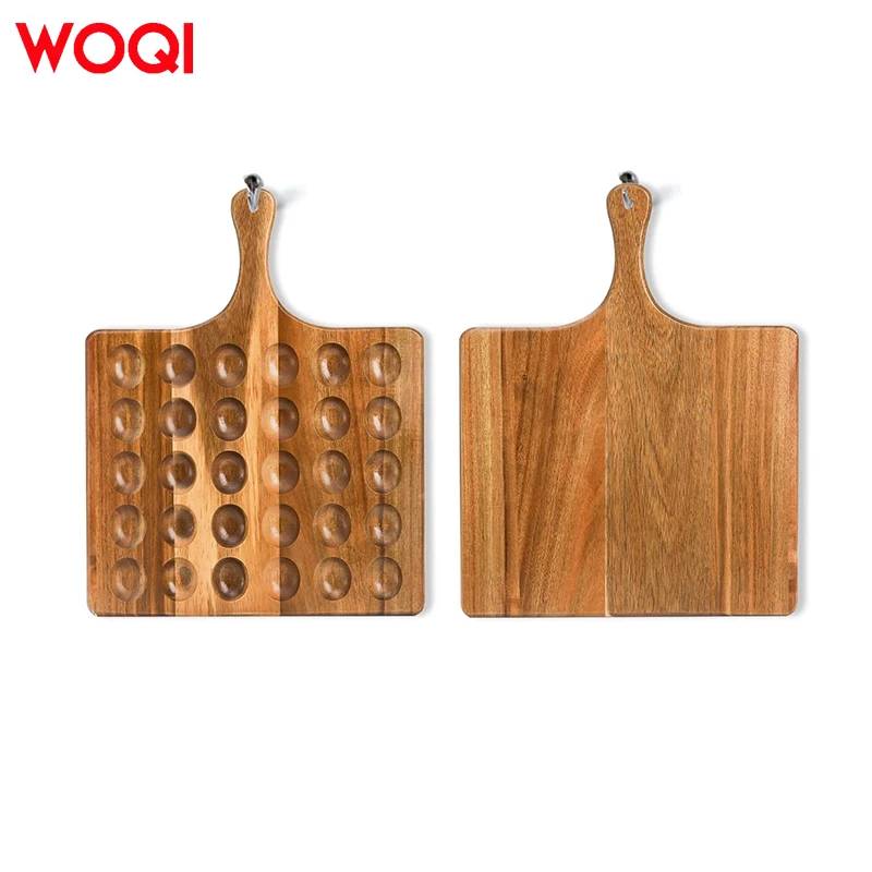 WOQI Multipurpose Reversible Egg Platter Cuisine Tray Wood Deviled Egg Platter with Handle and 24 Egg Slots