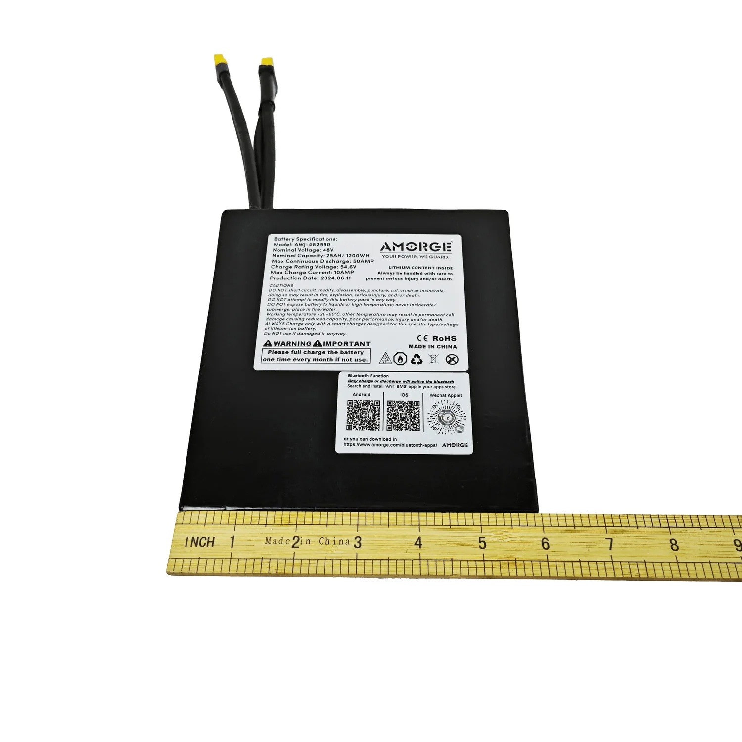 AMORGE 48V 25AH 50AMP Lithium Battery Pack with ANT Bluetooth BMS