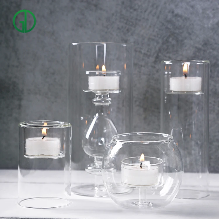 
Home Decoration Glass Product Brown Candle Holder Borosilicate candle stickfor Wedding and Party 