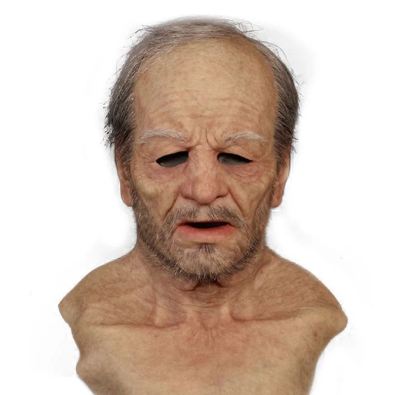 Realistic Full Face Grandpa White Hair Latex Mask Black Short Hair Halloween Party Horror Full Face Latex Old Man Mask