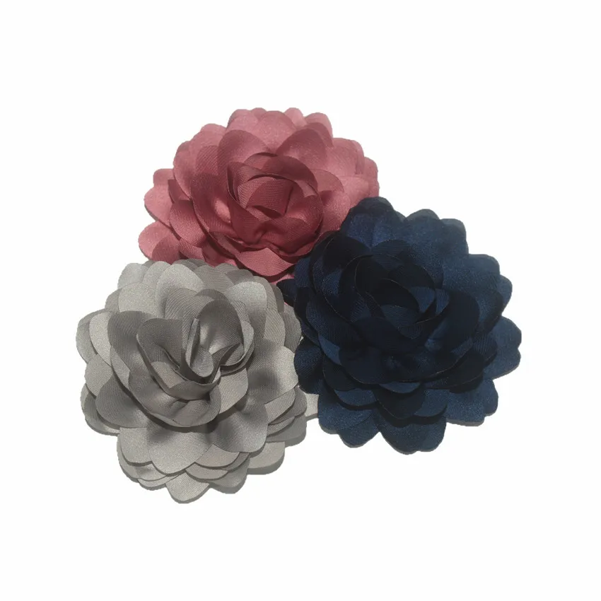 Newest 3.2' Satin Ribbon Flower Multy Layer Fabric Flower For Girls Headwear Accessories