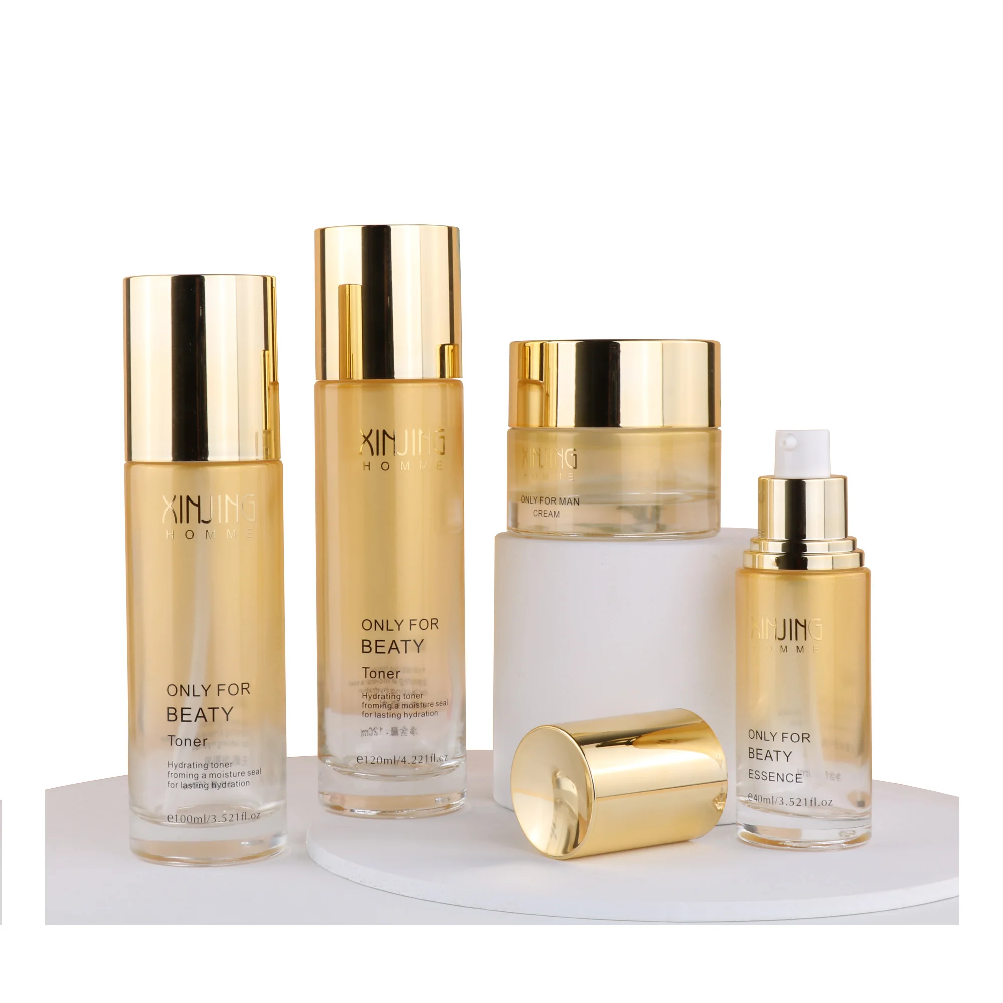 
Оптовая продажа, косметическая упаковка, 50 г, 40 мл, 100 мл, 120 мл, желтая стеклянная бутылка для лосьона с вогнутой крышкой для лица, бутылки для косметических продуктов 