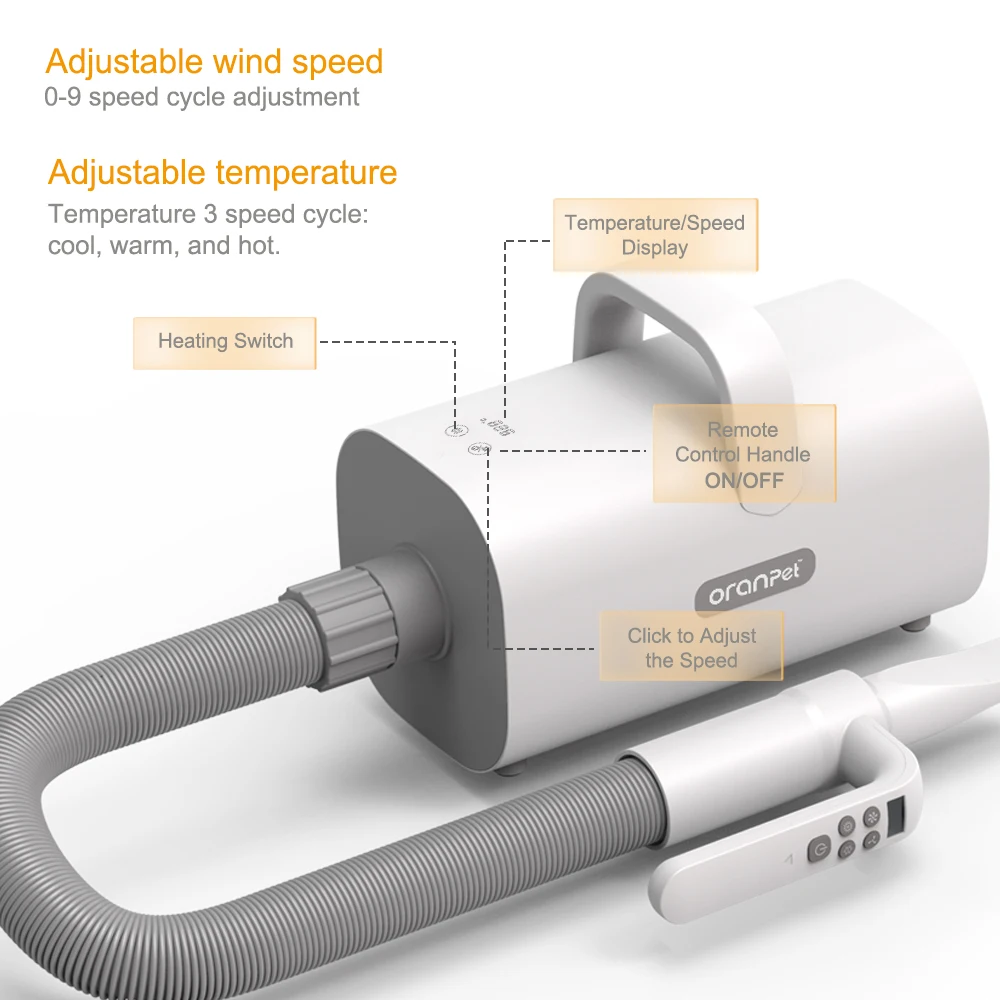 Adjustable speed and temperature pet cat and dog grooming hair dryer pet vacuum hair dryer