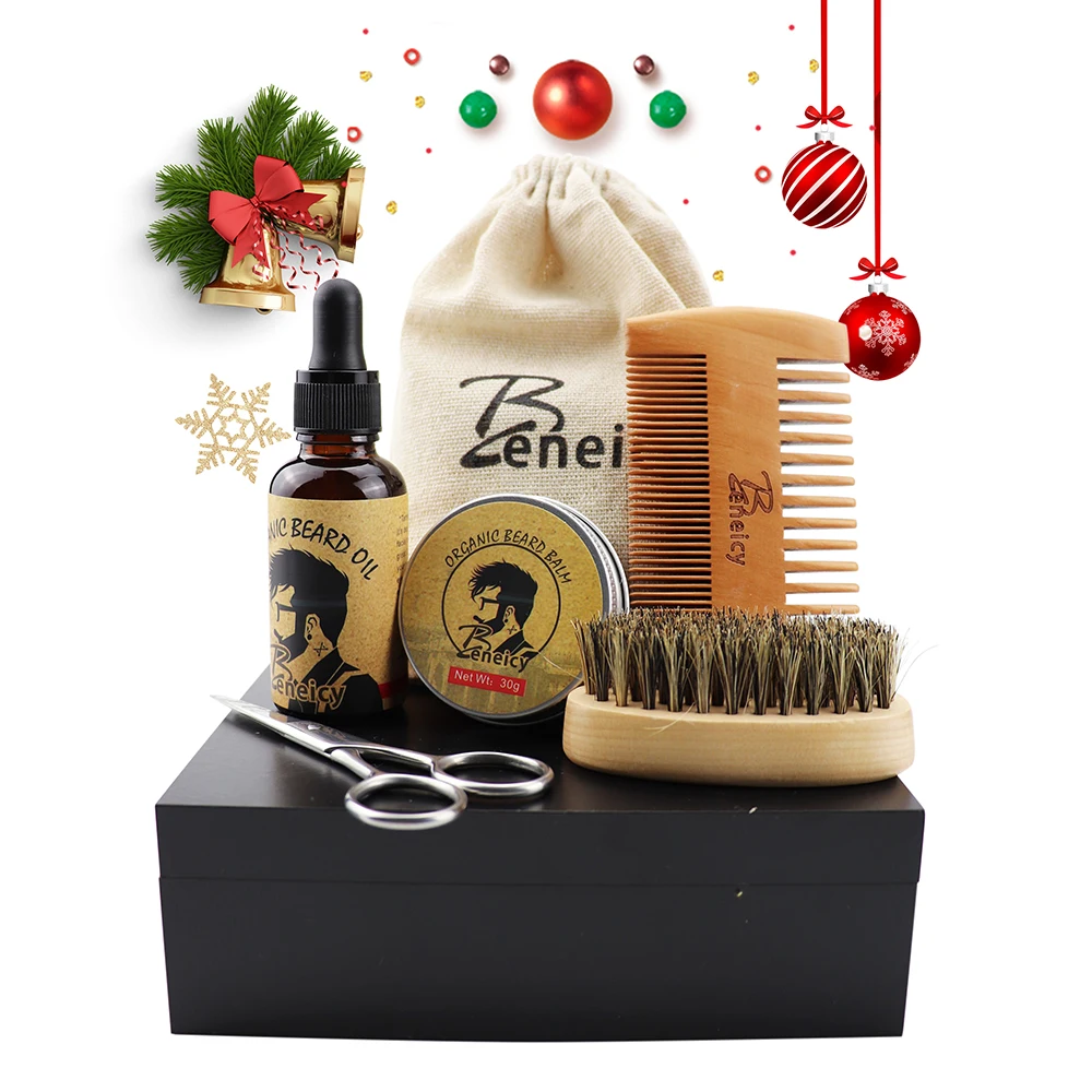 beard grooming kit 100% natural essential soft private label beard oil and scented balm wax for mens beard care kit