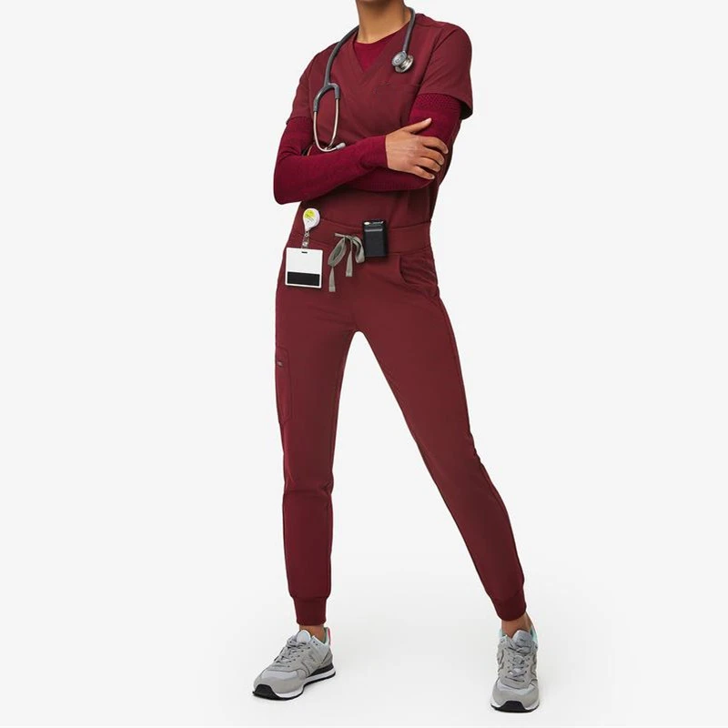 Fashion Clinic Fashionable Nurse Uniform Designs Customized Jogger Scrubs Set