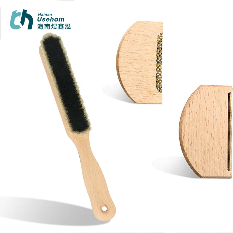 Wood Fabric Sweater Shaver Lint Remover Comb and Brush Combo Pack for Care Clothes ,Set of 2