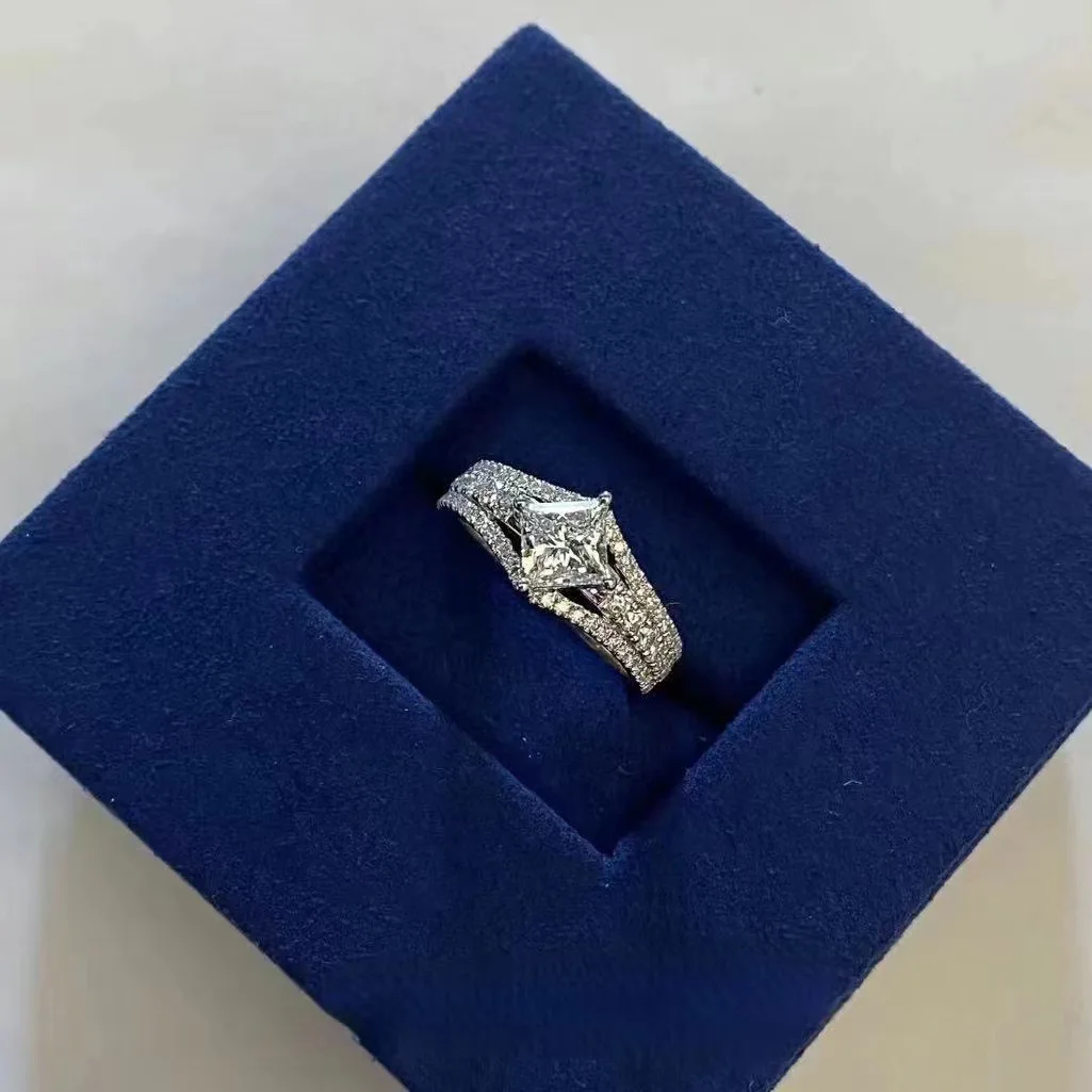 Wholesale GRA Princess Cut D color VVS Moissanite 925 Sterling Silver Wedding Engagement Rings for women Jewelry