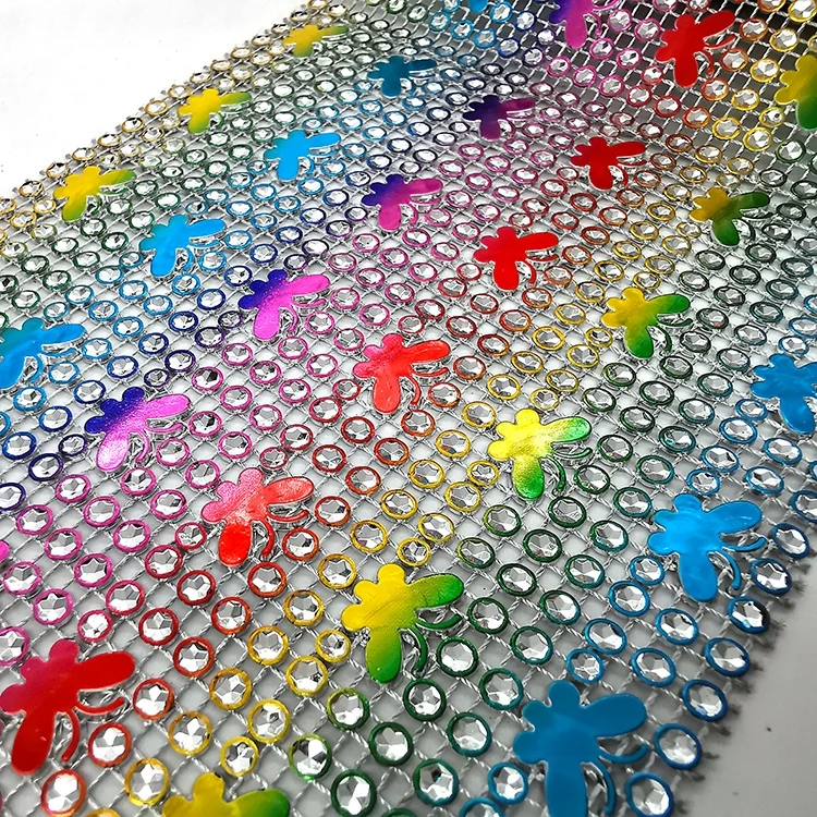 
Fashion 24 row multicolor butterfly transfer DIY accessories trim crystal rhinestone mesh roll for ethnic clothing 