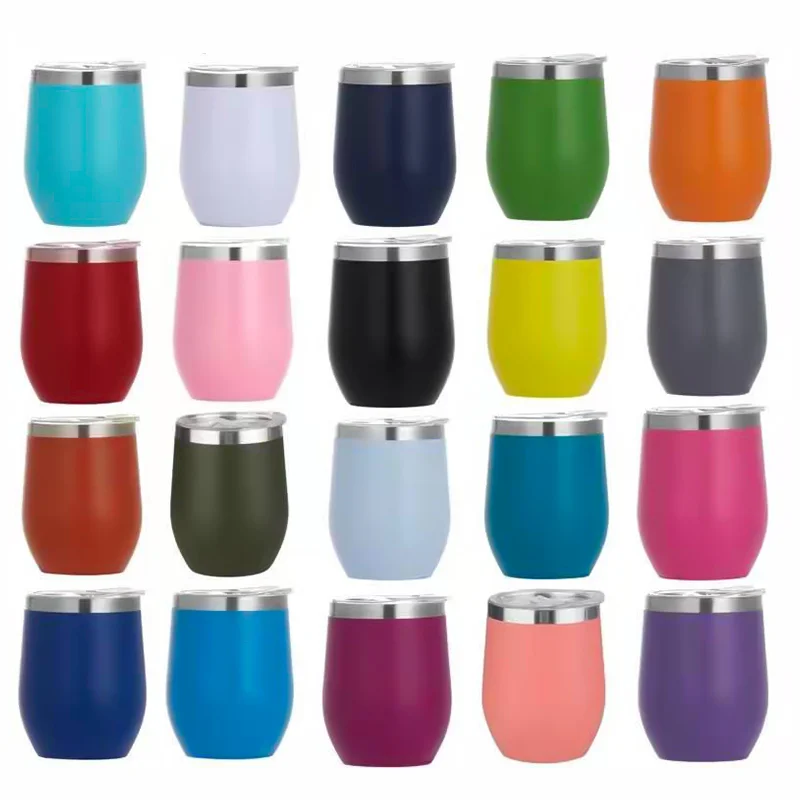12oz double wall insulated vacuum cup Egg Tumbler shape wine with lid stainless steel red wine tumbler mugs