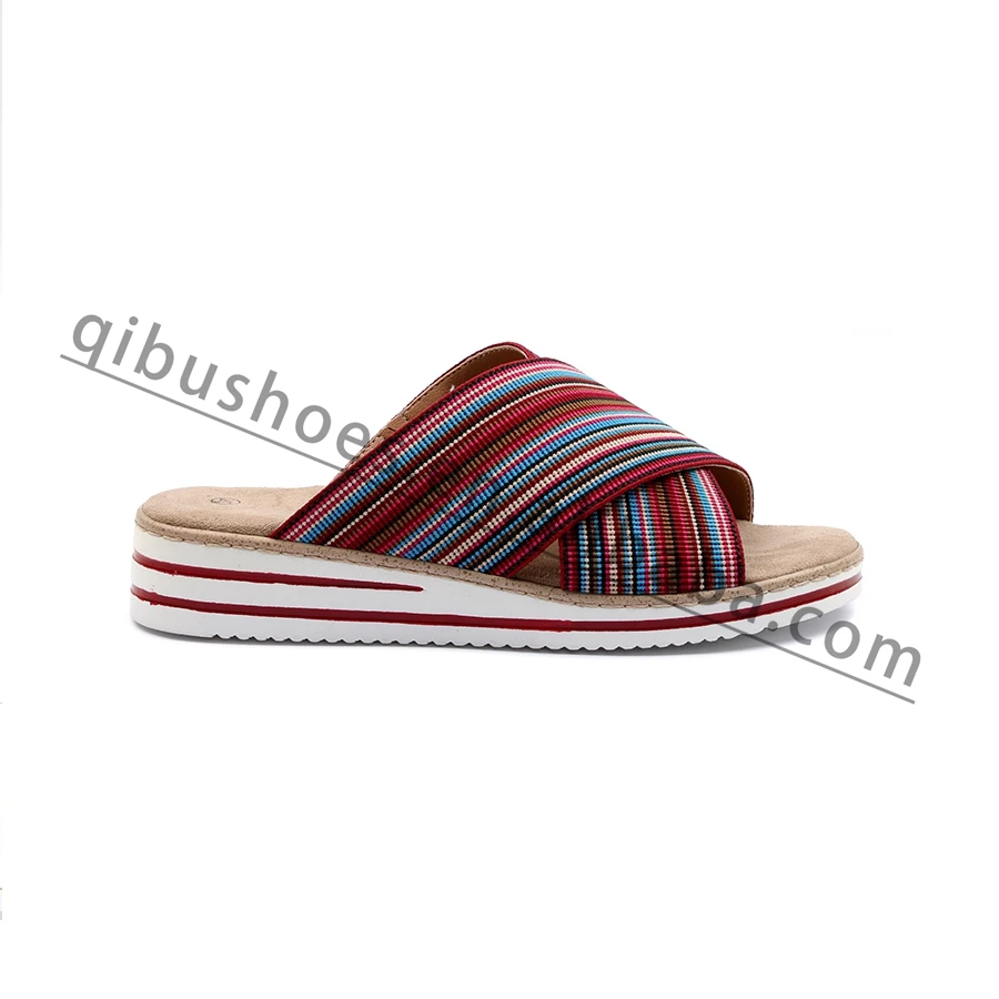 
Outdoor Summer Fashion Cross Tight Upper Wedge Heels Woman Flat Slippers 2021 