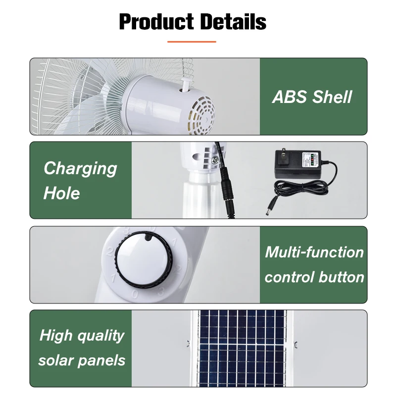 solar fan rechargeable With solar panel Output USB LED light battery remote control