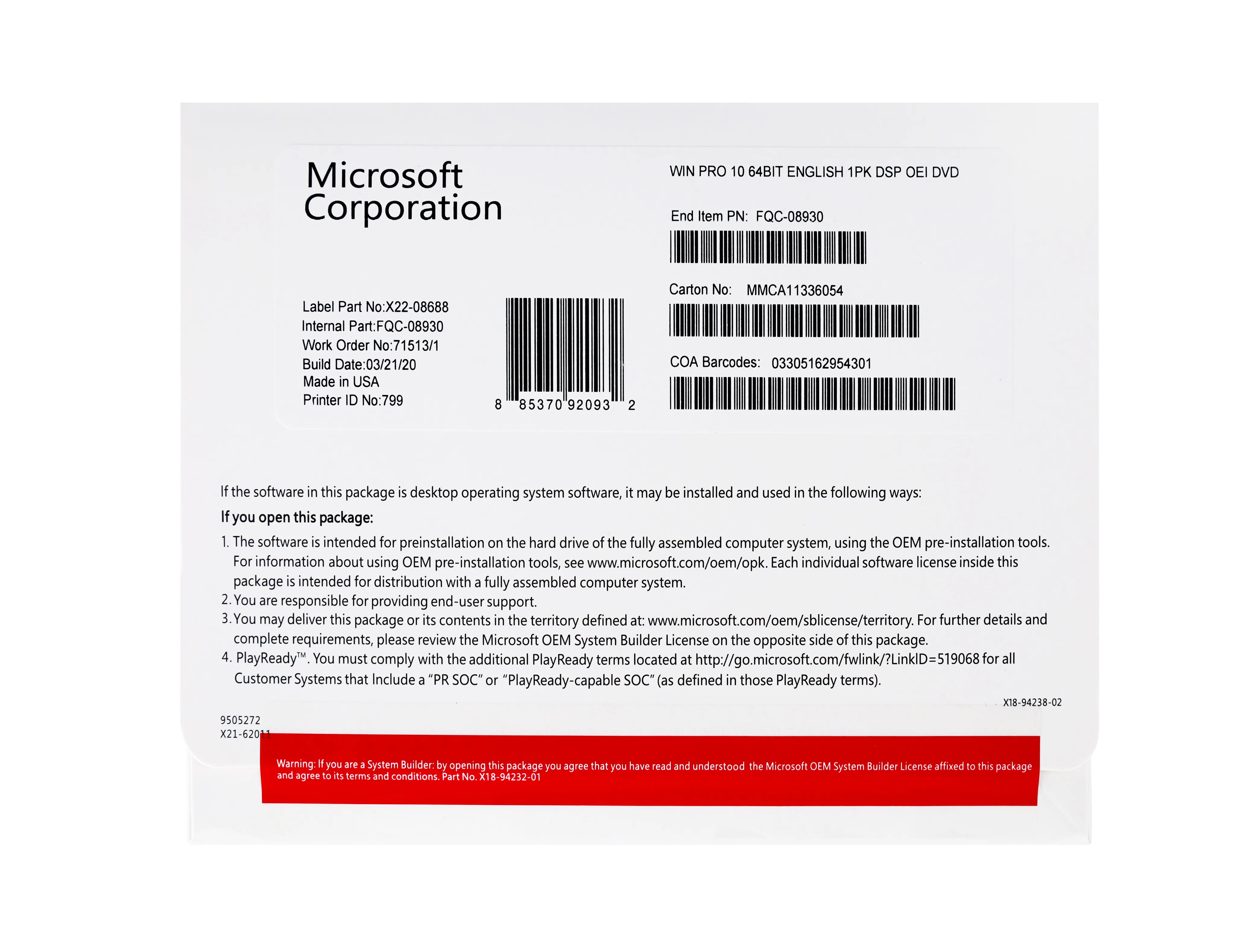 Computer hardware Windows 10 professional  32bit 64 bit OEM license key activation online windows 10 pro oem dvd pack software