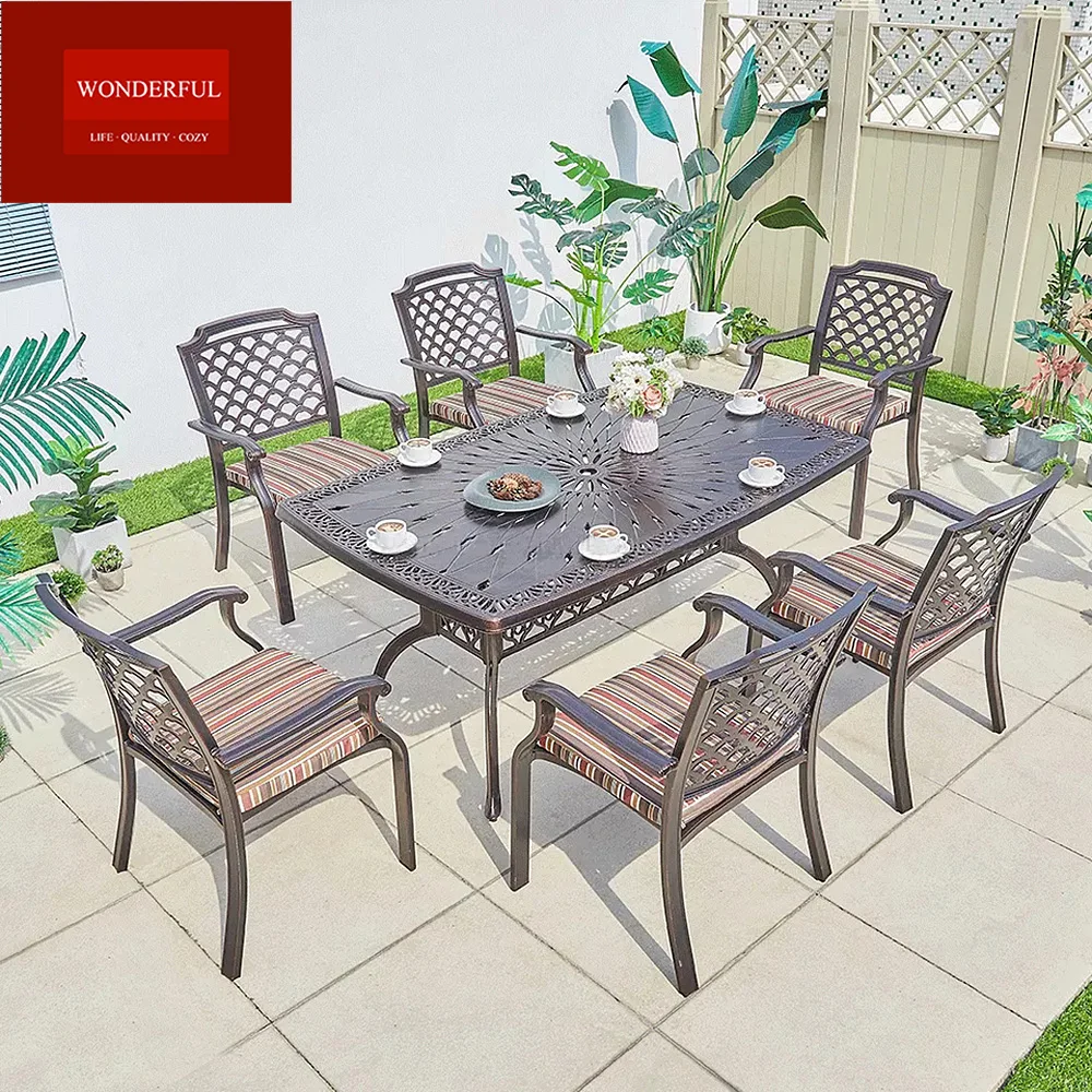 High quality sea beach dining set furniture outdoor garden  cast aluminum  dining table with chair