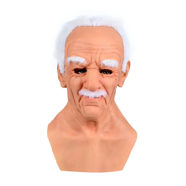2023 Halloween Mask Latex Realistic Bald Old Man Latex Mask Beard Wig Horror Party Mask