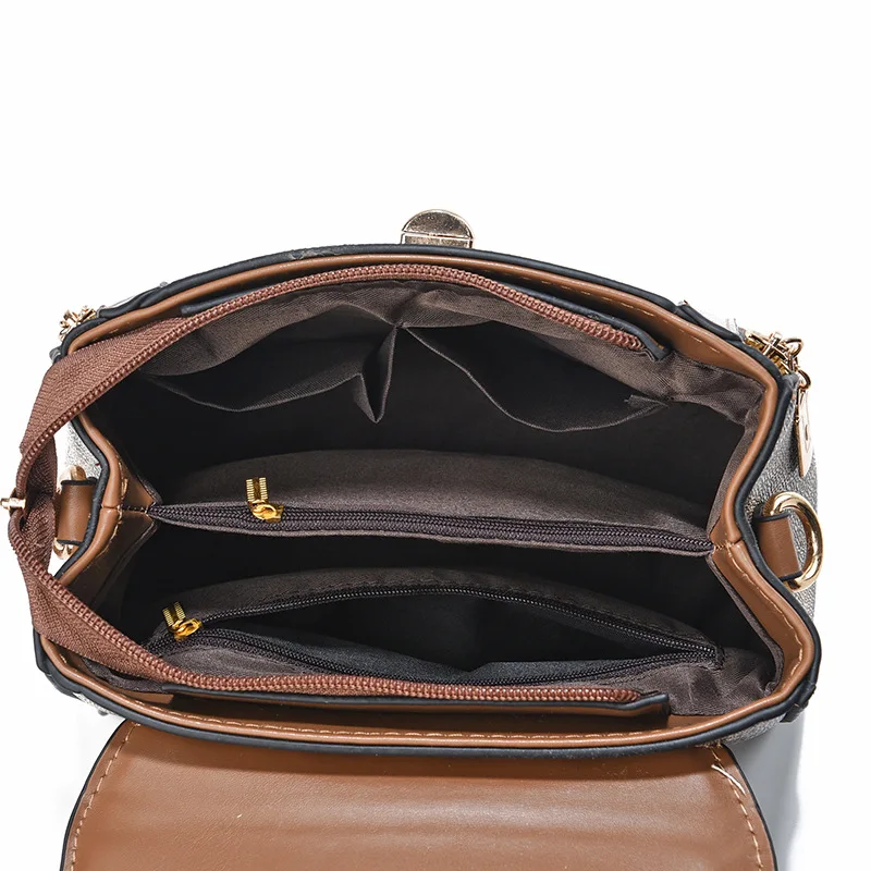 Casual Lady Fashion Handbag Custom Logo Bucket Square Pattern Zipper Lock Closure PU Polyester Lining Embroidery Pearl