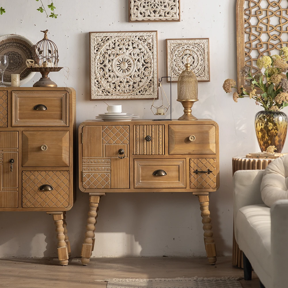 Farmhouse Storage Cabinet Accent Sideboard Wood Buffet Cabinet with 2-Door Chest Of Drawers for Living Room