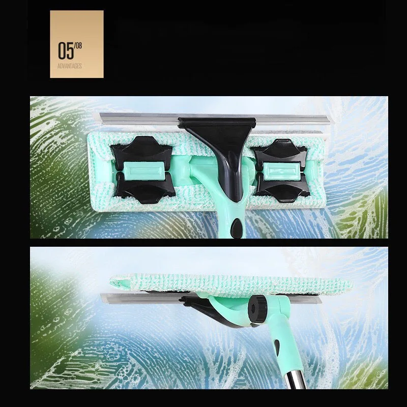 Multifunction Home Double-sided Double Layer Spin Telescopic Rod Glass Window Floor Plastic Wiper Squeegee