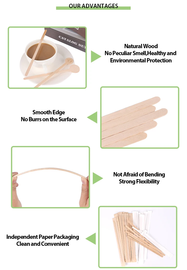 Custom Size Wooden Bamboo Stick Coffee Stirrer Wooden Stirrers and Sticks for Coffee