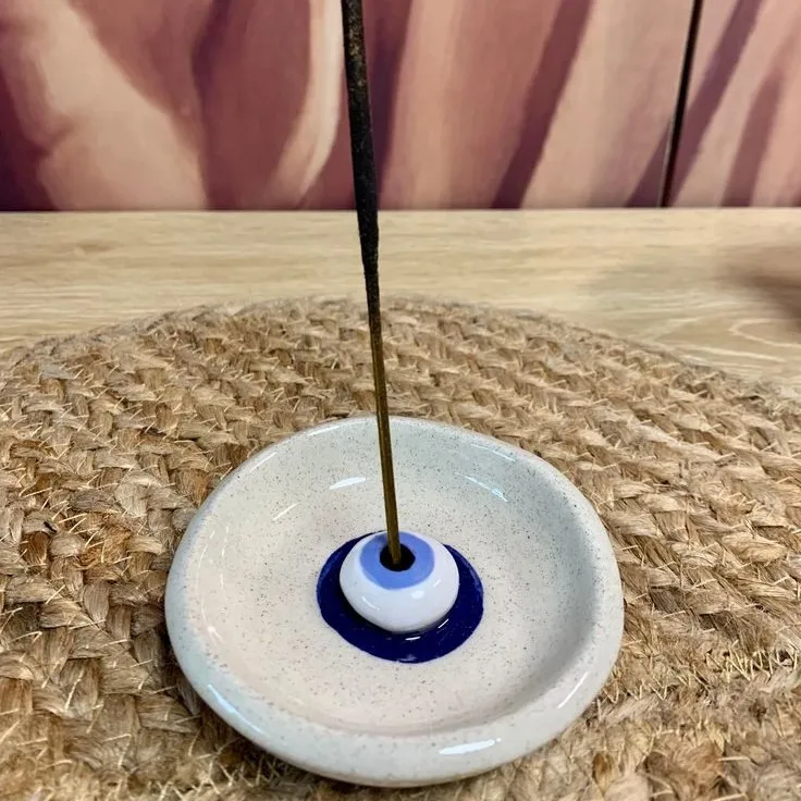 Kabbalah Handmade New Design Home Decoration Round Matte Ceramic Plaster Classic Evil Eye Incense Holder Burner