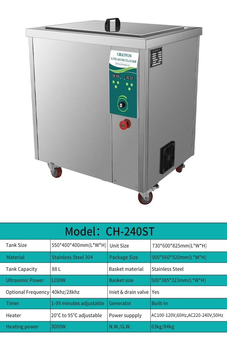 Industrial Ultrasonic Cleaner 88L Chaonon Single Tank Cleaning Machine DPF PCB Hardware Car Parts Engine Cleaning Equipment
