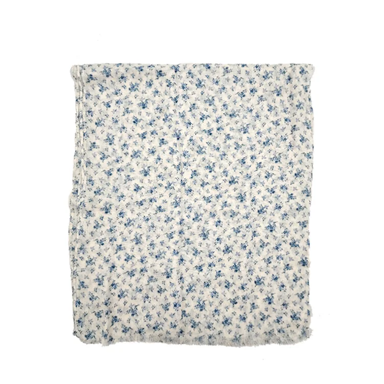 Premium Flower Printing Linen Viscose Voile Scarf Custom Logo 190 X 90 Ethnic Scarves High Quality for Women Spring Summer 2025