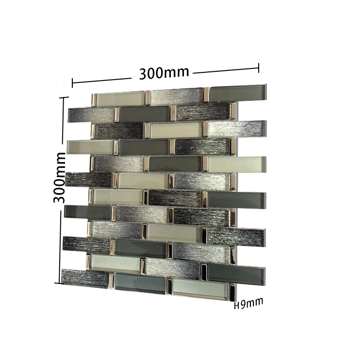Blend Metal Wall Covering Home Decor Contemporary Interior Exquisite Strip Design Embellsihments Glass Mosaic Tile