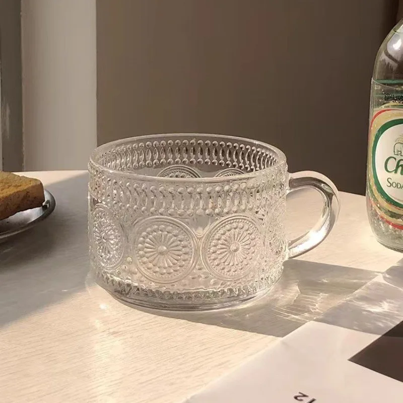 Hot Sale Glass Juice Milk Cup Tea Drip Coffee Mug Japanese Style Heat-resistant Drinking Cup Handle Restaurant Supplies