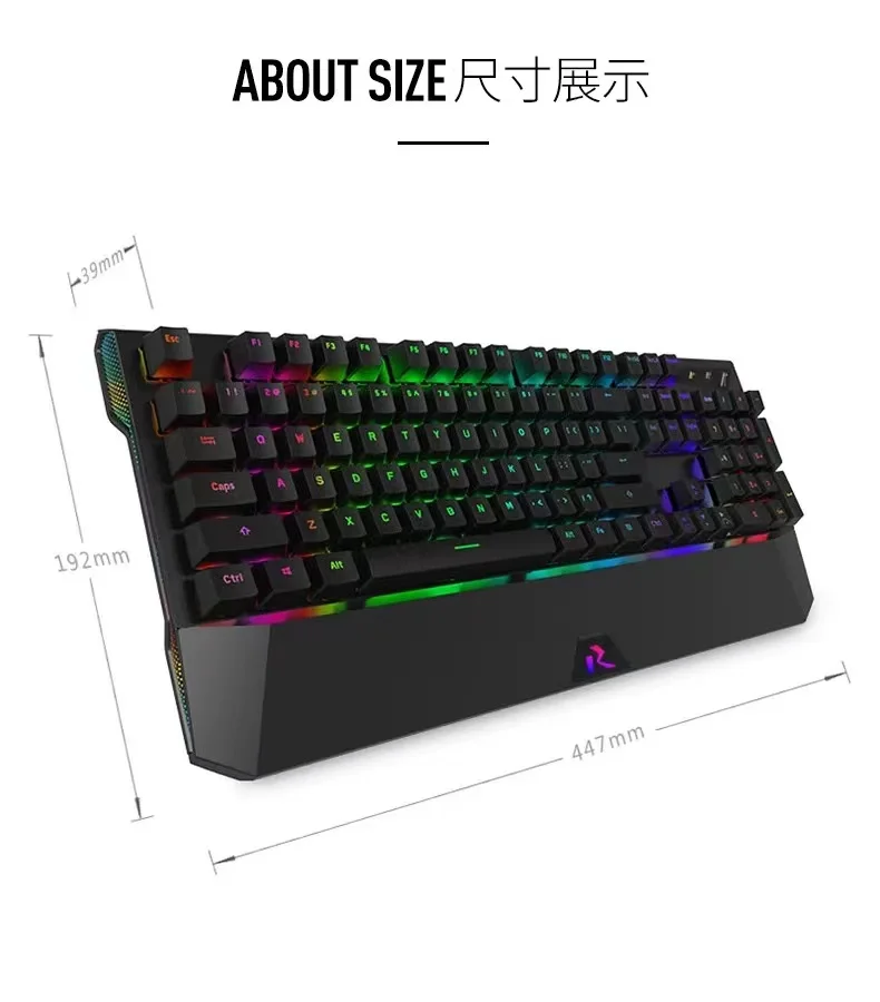RK956 RGB/Mixed Light Backlit Ergonomic USB Wired Gaming Keyboard Desktop Notebook Keyboard With Side Lights Macro Programming