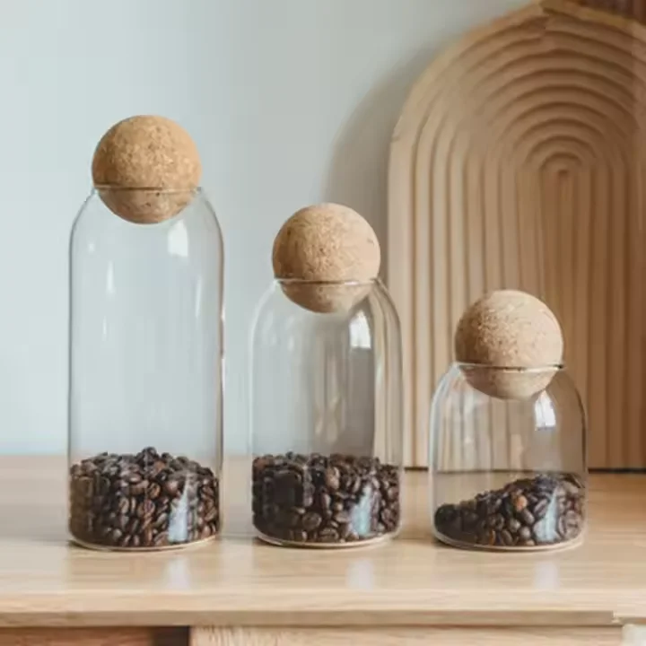 Gift High Borosilicate Glass Jar With Cork Ball Lid Storage Container Jars For Coffee Candy And Cookie