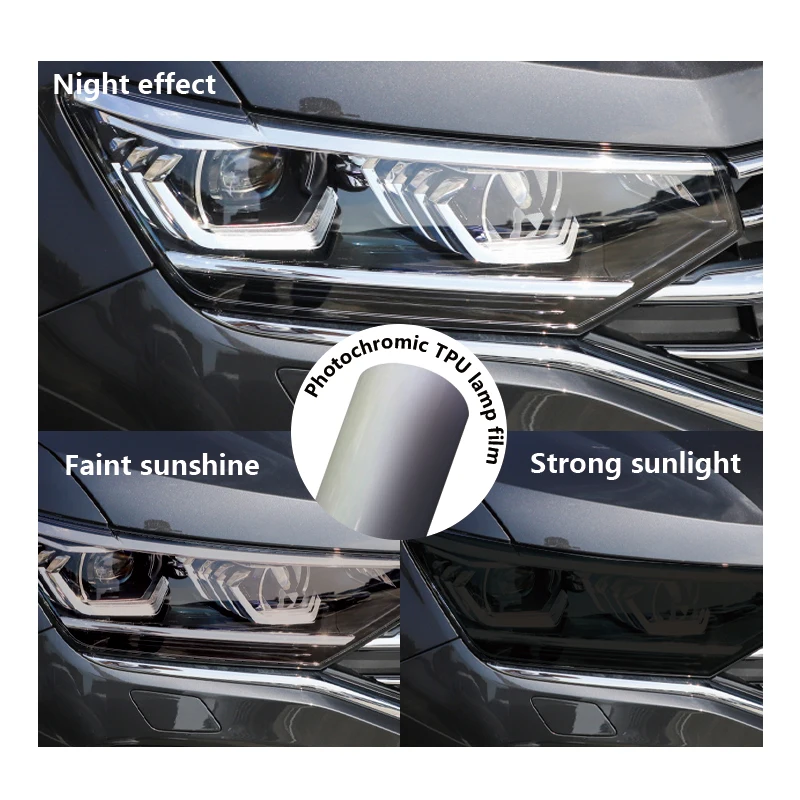 TPU UV Photochromic Lamp Film Protection Intelligent Light Control color Lamp film White to black Headlamp Tint Film