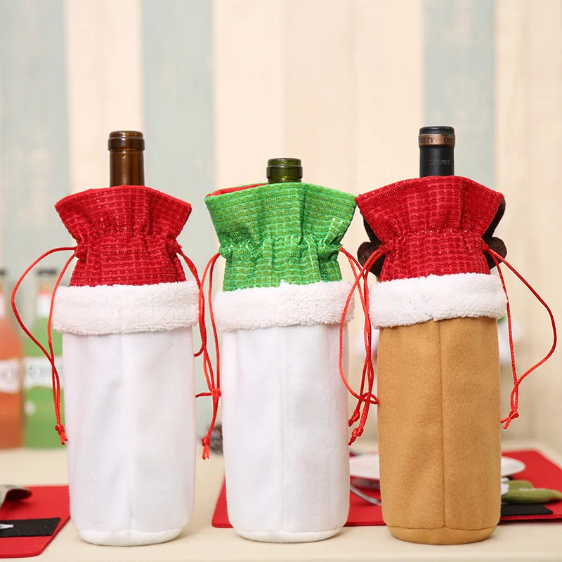New Design Xmas Snowman Wine Bottle Cover Bags with Drawstring for Christmas Party