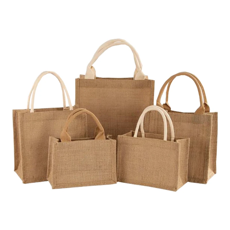 Eco friendly laminated linen bag burlap reusable hessian shopping linen tote bag with custom logo