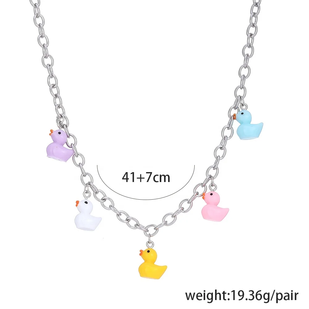 Cute cartoon Resin Yellow Duck Pendant Necklace Colorful Little Duck For Women chain Choker Lovely charms for Women Jewelry Gift