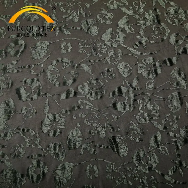 Hejin Wholesale Custom Black Olive Green Islamic Abaya Women Plain Dyed Knitted Floral Burnout Velvet Fabric for Clothing