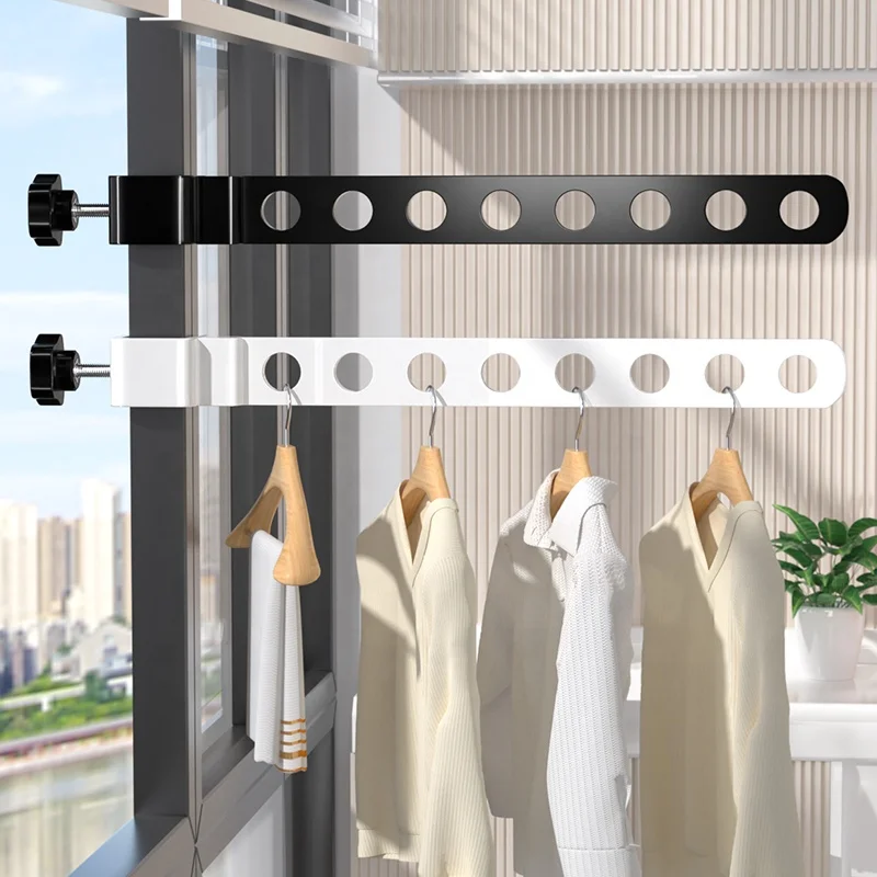Black/white indoor outdoor fixed and rotating folding hanger rack no punching space saver Clothes Drying Rack