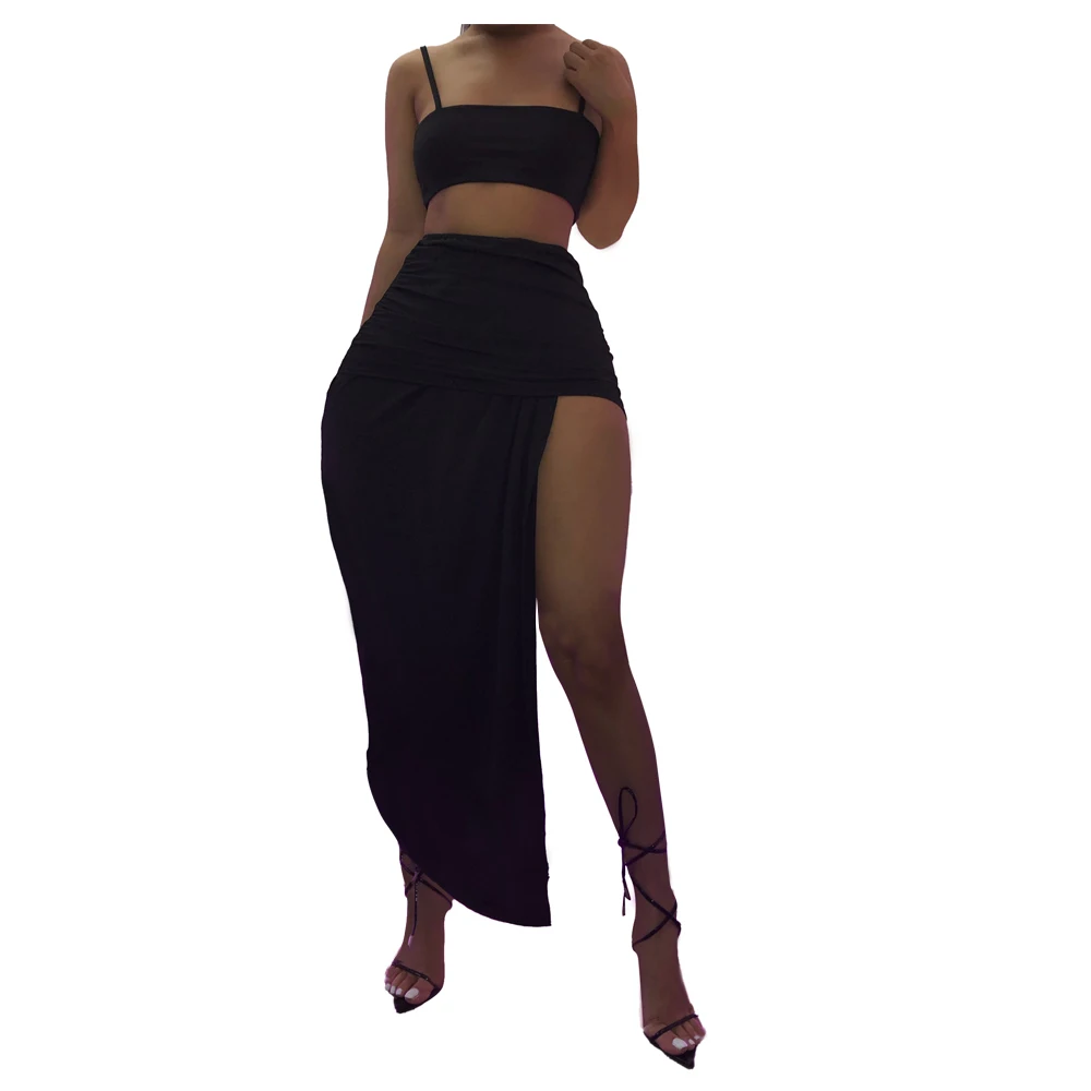 
 8161 women clothing two piece set for women sexy hight split and vest birthday  part dress set good stretch  fit bomb 2 suit  